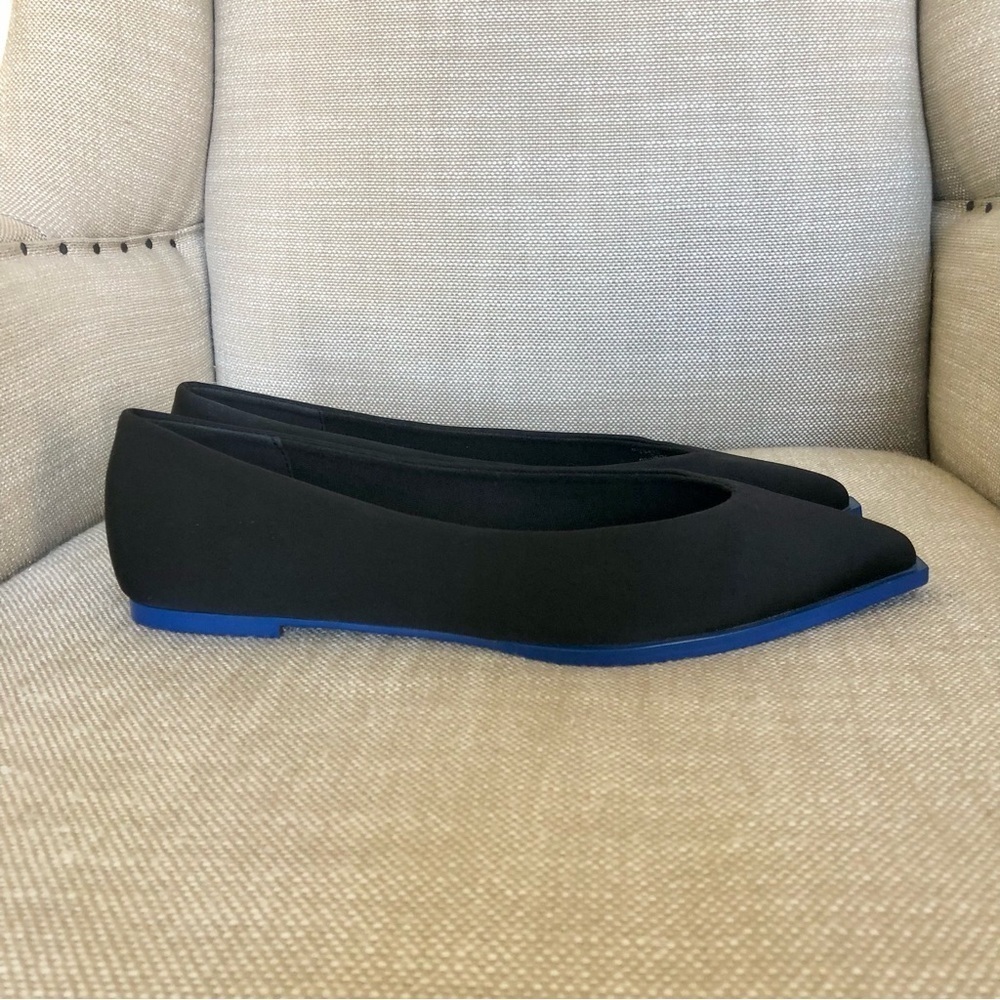 ASOS Flat Satin Pointed Toe Shoes With Electric Blue Boarder Around Sole. - Picture 5 of 10